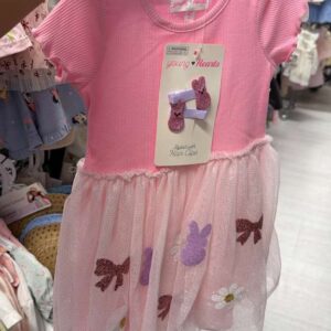 Ropa Niña Talla 2T Young Hearts Vestido Rosado con Tutu, Glitter, Coniglios y Lazos, incluye Clips de Cabello