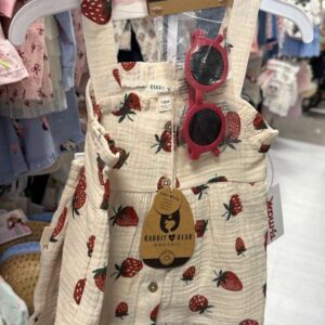 Ropa Niña Talla 2T Rabbit Bear Organic Conjunto de Romper de Fresas con Gafas de Sol Rojas