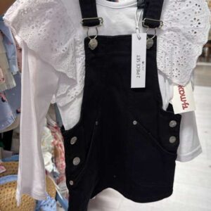 Ropa Niña Talla 2T Joe's Set de 2 Piezas Blusa Blanca Manga Larga con Encaje y Overol Negro de Jean