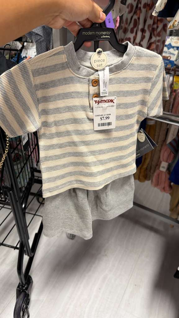 BEBE NIÑO Talla 12M Modern Moments Set de 2 Piezas Polo Manga Corta Rayas y Short Gris