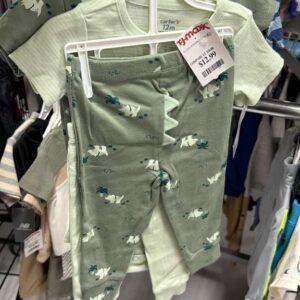 BEBE NIÑO Talla 12M Carter's Set de 2 Piezas Polo y Pantalón Verde con Estampado de Dinosaurios