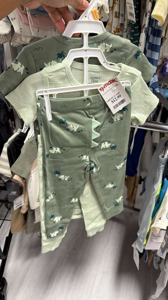 BEBE NIÑO Talla 12M Carter's Set de 2 Piezas Polo y Pantalón Verde con Estampado de Dinosaurios