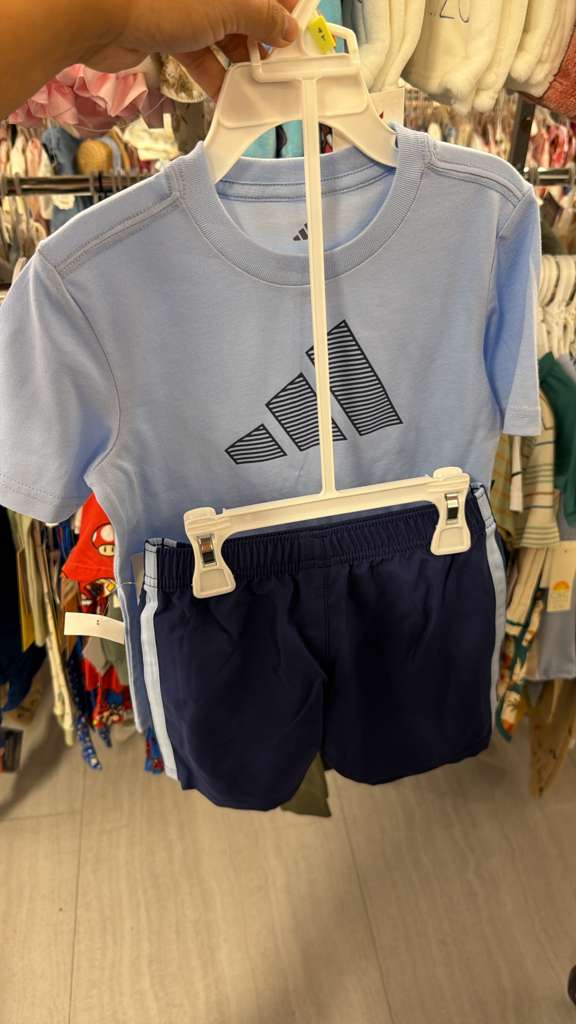 Ropa Niño Talla 4T Adidas Set Polo Azul Claro y Short Azul Marino