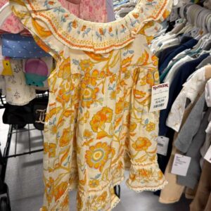 Ropa Niña Talla 3T Blusa/Vestido Túnica Floral Naranja y Amarillo con Volantes