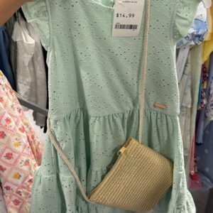 Ropa Niña Talla 5T Tahari Girl Vestido de Encaje Calado Verde Menta con Cartera a Juego