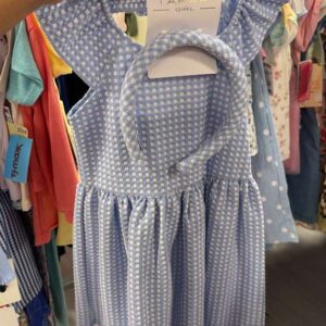 Ropa Niña Talla 5T Tahari Girl Vestido Gingham Azul y Blanco con Diadema