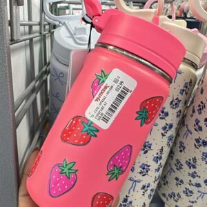 Carteras y Accesorios Botella Térmica Rosa con Diseño de Fresas