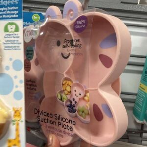 Accesorios Plato de Succión Dividido de Silicona para Bebé, Diseño de Mariposa, Color Rosa