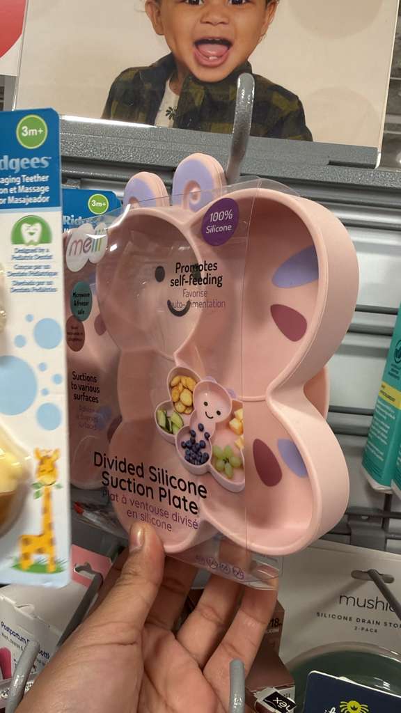 Accesorios Plato de Succión Dividido de Silicona para Bebé, Diseño de Mariposa, Color Rosa