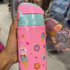 Carteras y Accesorios Botella Térmica Rosa con Diseño de Postres y Golosinas