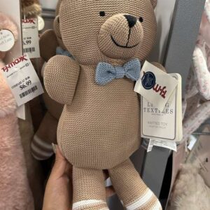 Carteras y Accesorios Peluche de Oso Tejido Marrón con Corbata Azul