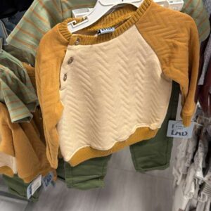 Ropa Bebé Hombre 18M Little Lad Set 3 Piezas Sweater Amarillo/Crema, Polo Rayas Verde y Pantalón Verde