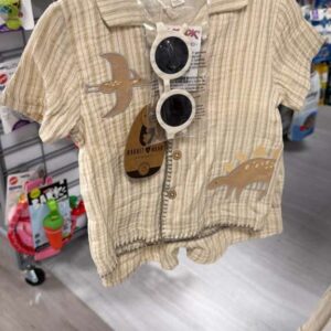Ropa Bebé Hombre 18M Rabbit Bear Camisa Rayas Beige Dinosaurio y Ave